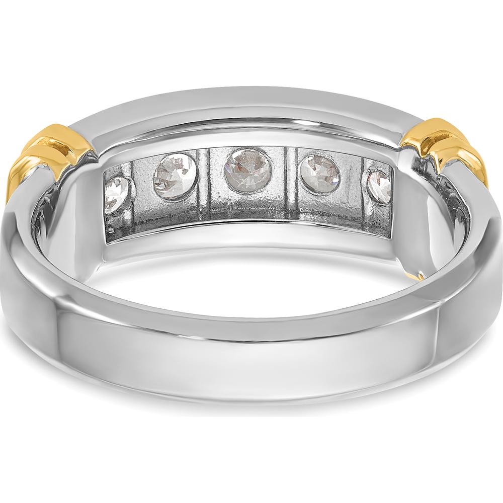 14K Two-Tone Men's Polished and Grooved 5-Stone Diamond Ring - 1.00 Carats Total Diamond Weight by IBGoodman