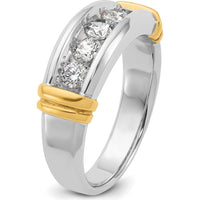 14K Two-Tone Men's Polished and Grooved 5-Stone Diamond Ring - 1.00 Carats Total Diamond Weight by IBGoodman