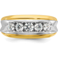 14K Two-Tone Men's Polished and Grooved 5-Stone Diamond Ring - 1 Carat Total Diamond Weight by IBGoodman