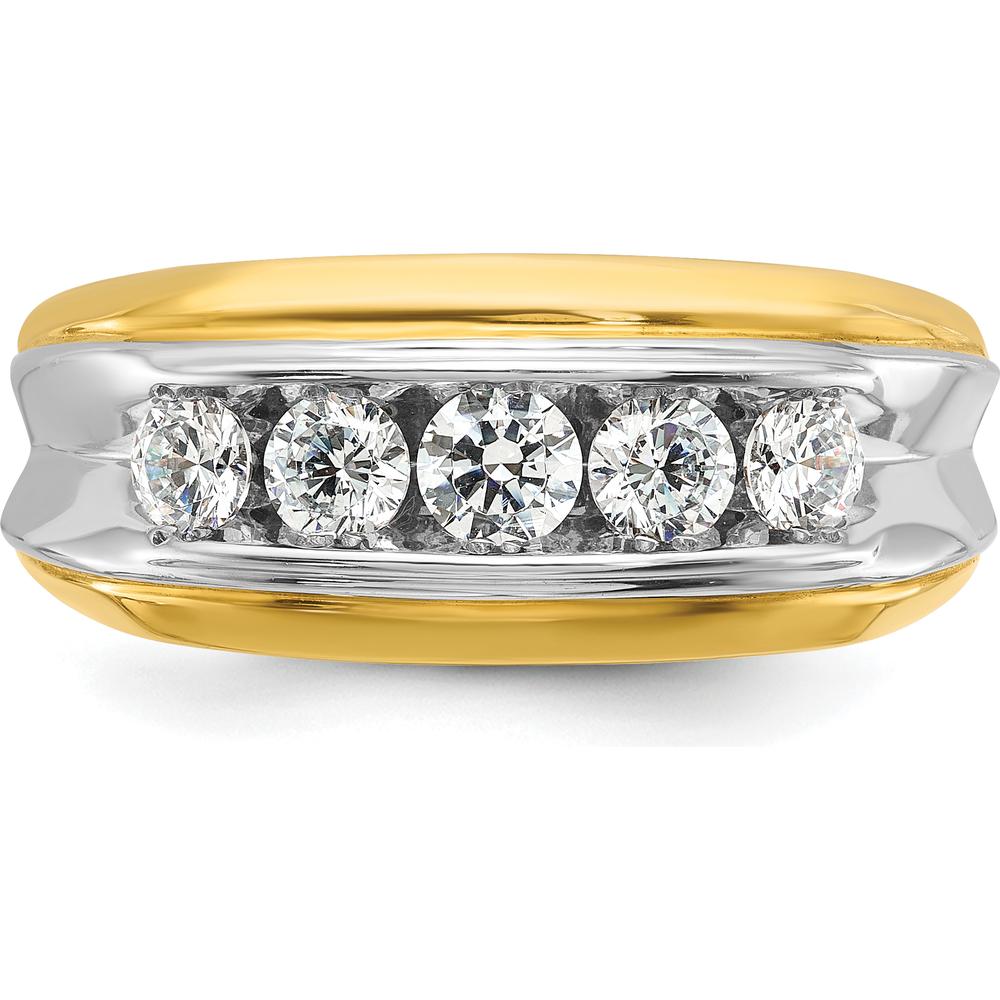 14K Two-Tone Men's Polished and Grooved 5-Stone Diamond Ring - 1 Carat Total Diamond Weight by IBGoodman