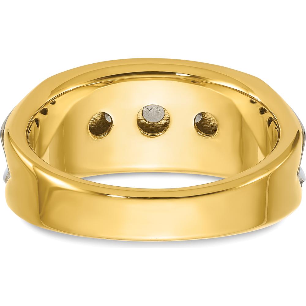 14K Two-Tone Men's Polished and Grooved 5-Stone Diamond Ring - 1 Carat Total Diamond Weight by IBGoodman