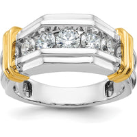 14K Two-Tone Men's Polished and Grooved 5-Stone Diamond Ring - 1 Carat Total Diamond Weight by IBGoodman
