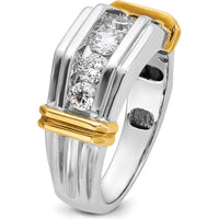14K Two-Tone Men's Polished and Grooved 5-Stone Diamond Ring - 1 Carat Total Diamond Weight by IBGoodman