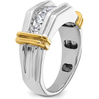 14K Two-Tone Men's Polished and Grooved 5-Stone Diamond Ring - 1 Carat Total Diamond Weight by IBGoodman