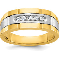 14K Two-Tone Men's Polished and Grooved 5-Stone Diamond Ring Mounting by IBGoodman