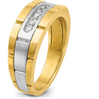 14K Two-Tone Men's Polished and Grooved 5-Stone Diamond Ring Mounting by IBGoodman