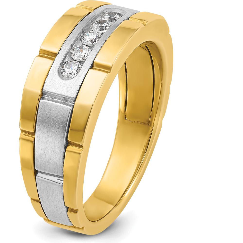 14K Two-Tone Men's Polished and Grooved 5-Stone Diamond Ring Mounting by IBGoodman