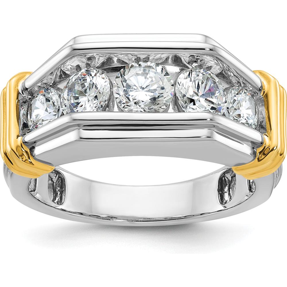 14K Two-Tone Men's Polished and Grooved 5-Stone Ring Mounting by IBGoodman