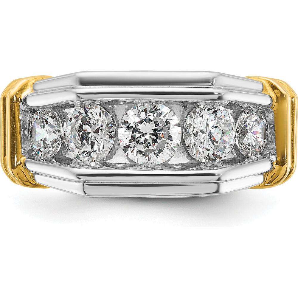 14K Two-Tone Men's Polished and Grooved 5-Stone Ring Mounting by IBGoodman