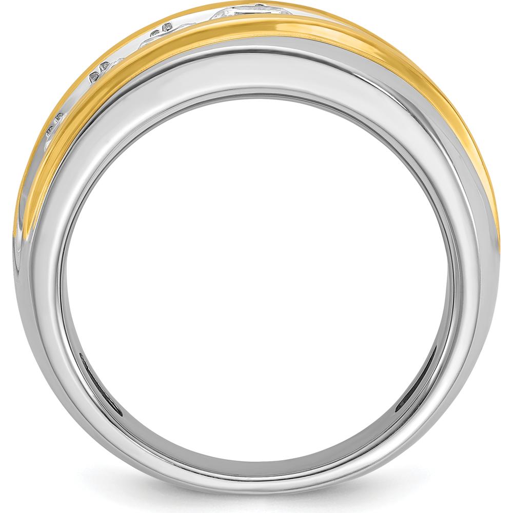 14K Two-Tone Men's Polished and Grooved 7-Stone Diamond Ring - 1.5 Carats Total Diamond Weight by IBGoodman