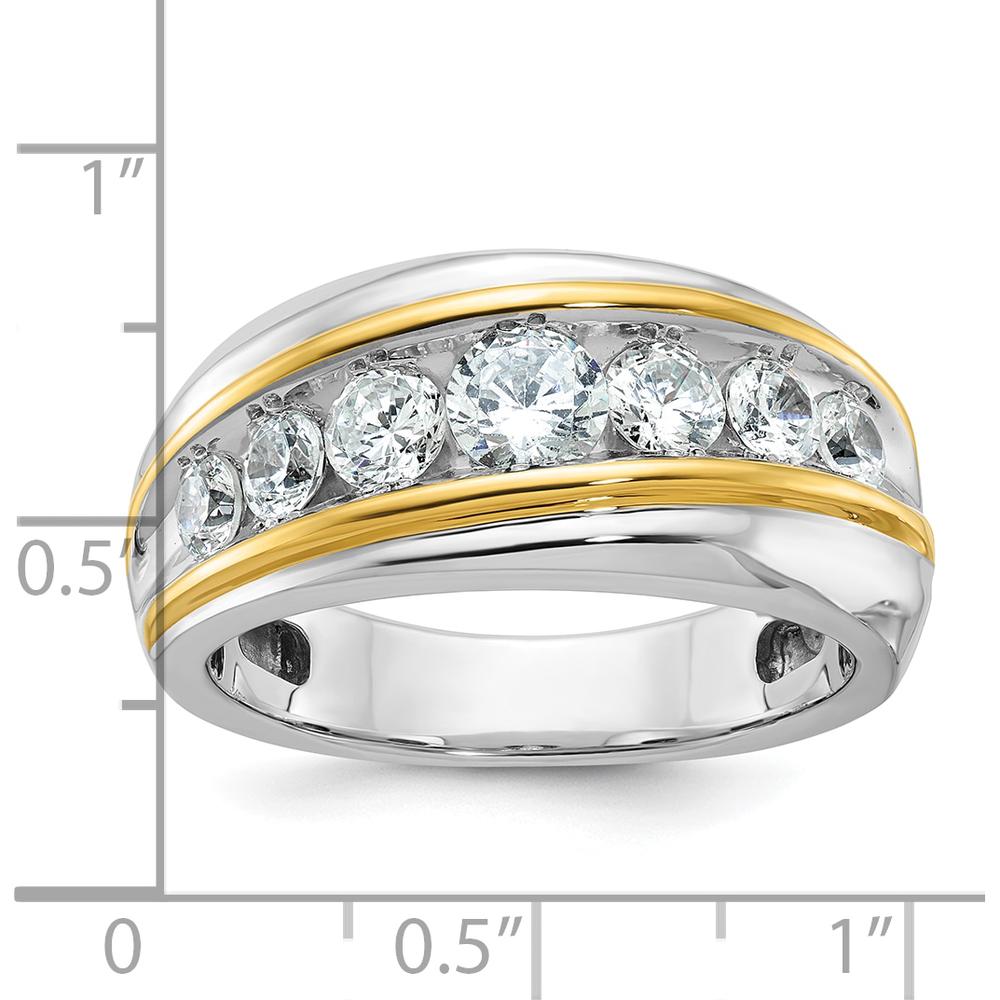 14K Two-Tone Men's Polished and Grooved 7-Stone Diamond Ring - 1.5 Carats Total Diamond Weight by IBGoodman