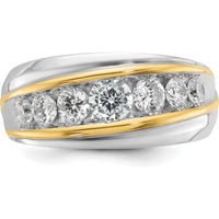 14K Two-Tone Men's Polished and Grooved 7-Stone Diamond Ring - 1.5 Carats Total Diamond Weight by IBGoodman