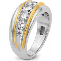 14K Two-Tone Men's Polished and Grooved 7-Stone Diamond Ring - 1.5 Carats Total Diamond Weight by IBGoodman