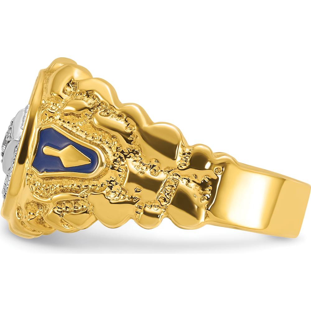 14K Two-Tone Men's Polished and Nugget Textured Blue Lodge Master Masonic Ring with Diamond Accents by IBGoodman
