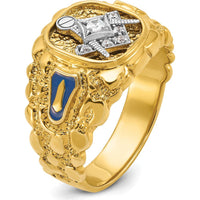 14K Two-Tone Men's Polished and Nugget Textured Blue Lodge Master Masonic Ring with Diamond Accents by IBGoodman