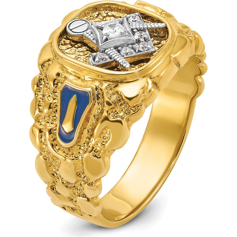 14K Two-Tone Men's Polished and Nugget Textured Blue Lodge Master Masonic Ring with Diamond Accents by IBGoodman