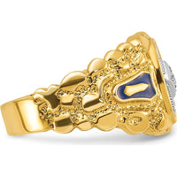 14K Two-Tone Men's Polished and Nugget Textured Blue Lodge Master Masonic Ring with Diamond Accents by IBGoodman