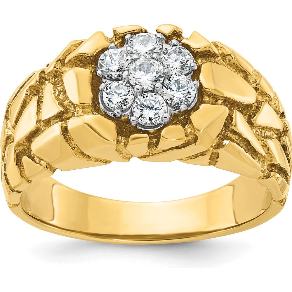 14K Two-Tone Men's Polished and Nugget Textured Round Diamond Cluster Ring - 0.07 Carats Total Diamond Weight by IBGoodman