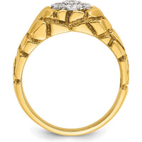 14K Two-Tone Men's Polished and Nugget Textured Round Diamond Cluster Ring - 0.07 Carats Total Diamond Weight by IBGoodman