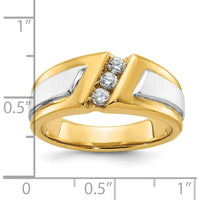 14K Two-Tone Men's Polished and Satin 3-Stone Diamond Ring - 0.09 Carats Total Diamond Weight by IBGoodman