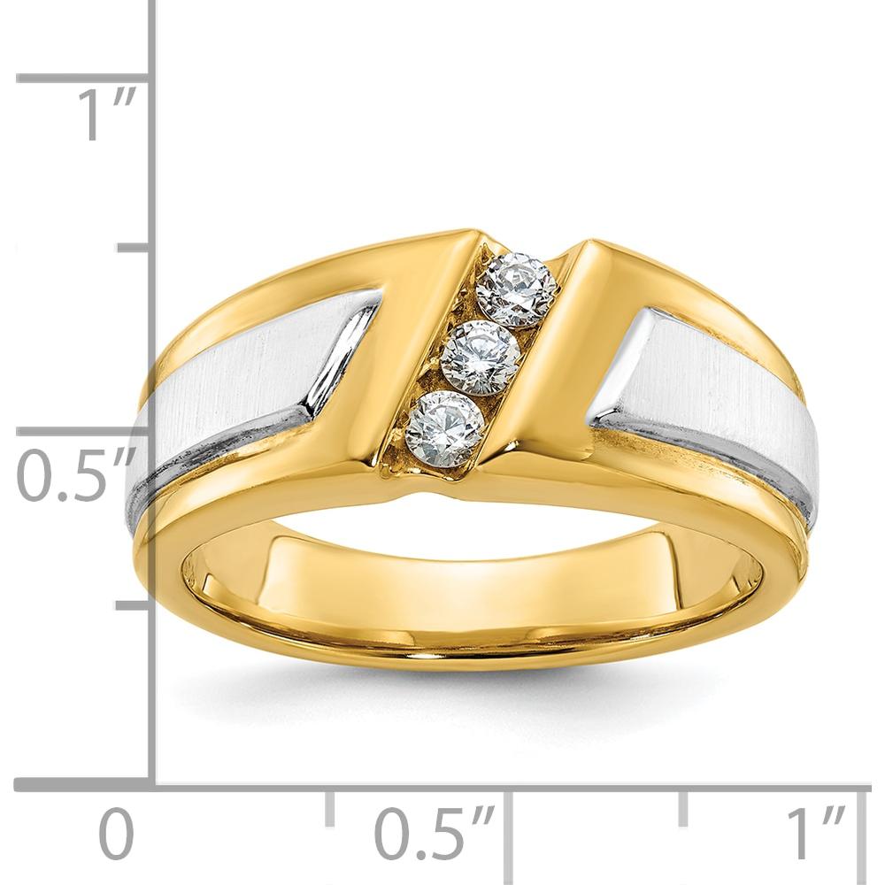 14K Two-Tone Men's Polished and Satin 3-Stone Diamond Ring - 0.09 Carats Total Diamond Weight by IBGoodman
