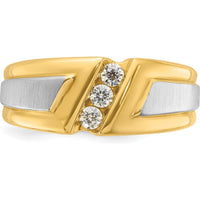 14K Two-Tone Men's Polished and Satin 3-Stone Diamond Ring - 0.09 Carats Total Diamond Weight by IBGoodman