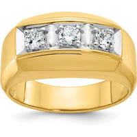 14K Two-Tone Men's Polished and Satin 3-Stone Diamond Ring - 0.17 Carats Total Diamond Weight by IBGoodman