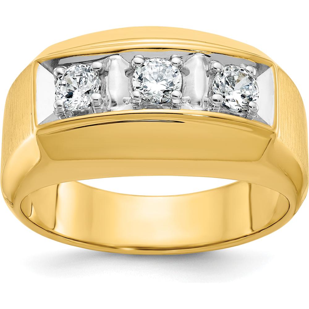 14K Two-Tone Men's Polished and Satin 3-Stone Diamond Ring - 0.17 Carats Total Diamond Weight by IBGoodman
