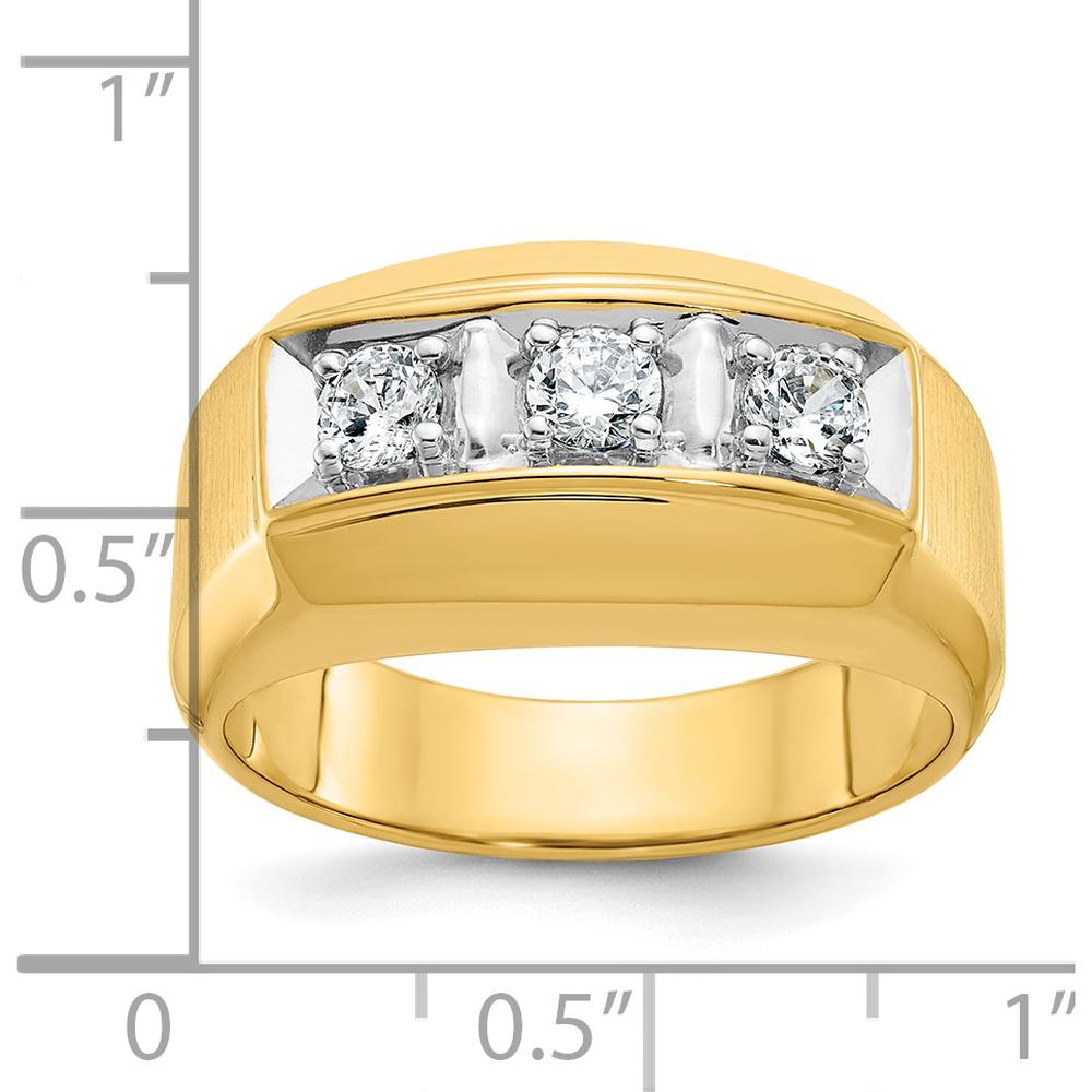 14K Two-Tone Men's Polished and Satin 3-Stone Diamond Ring - 0.17 Carats Total Diamond Weight by IBGoodman
