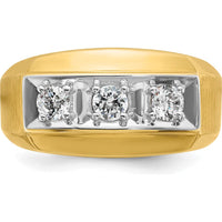 14K Two-Tone Men's Polished and Satin 3-Stone Diamond Ring - 0.17 Carats Total Diamond Weight by IBGoodman