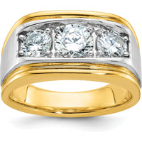 14K Two-Tone Men's Polished and Satin 3-Stone Diamond Ring - 1.5 Carats Total Diamond Weight by IBGoodman
