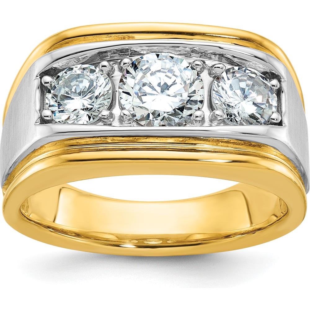 14K Two-Tone Men's Polished and Satin 3-Stone Diamond Ring - 1.5 Carats Total Diamond Weight by IBGoodman