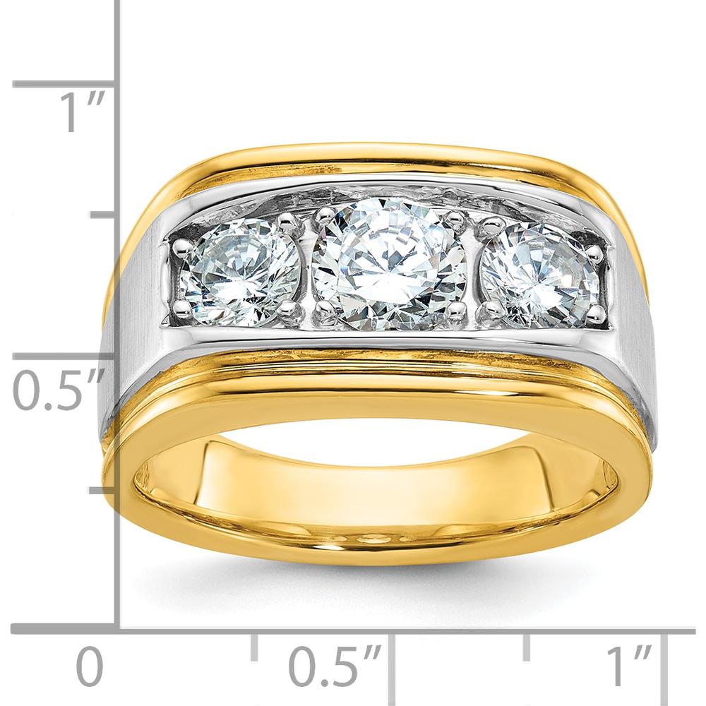 14K Two-Tone Men's Polished and Satin 3-Stone Diamond Ring - 1.5 Carats Total Diamond Weight by IBGoodman