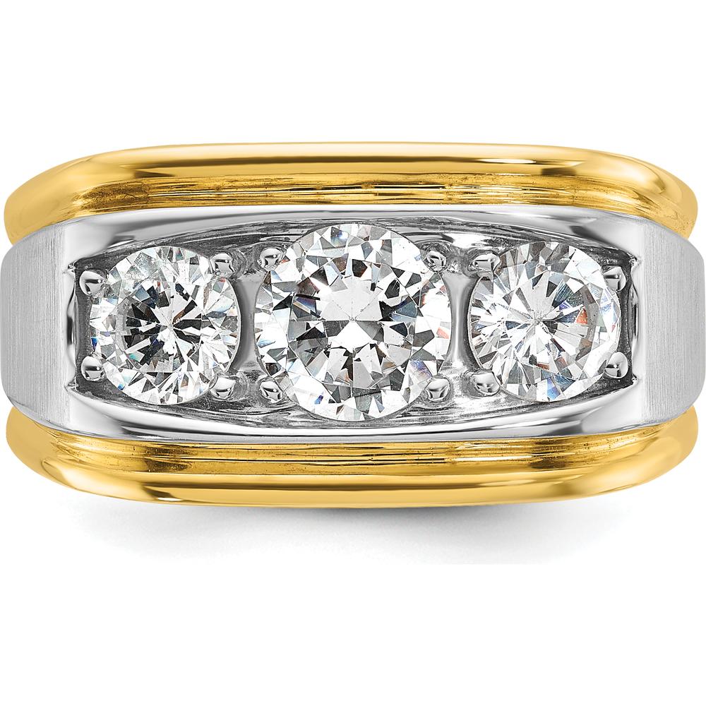 14K Two-Tone Men's Polished and Satin 3-Stone Diamond Ring - 1.5 Carats Total Diamond Weight by IBGoodman