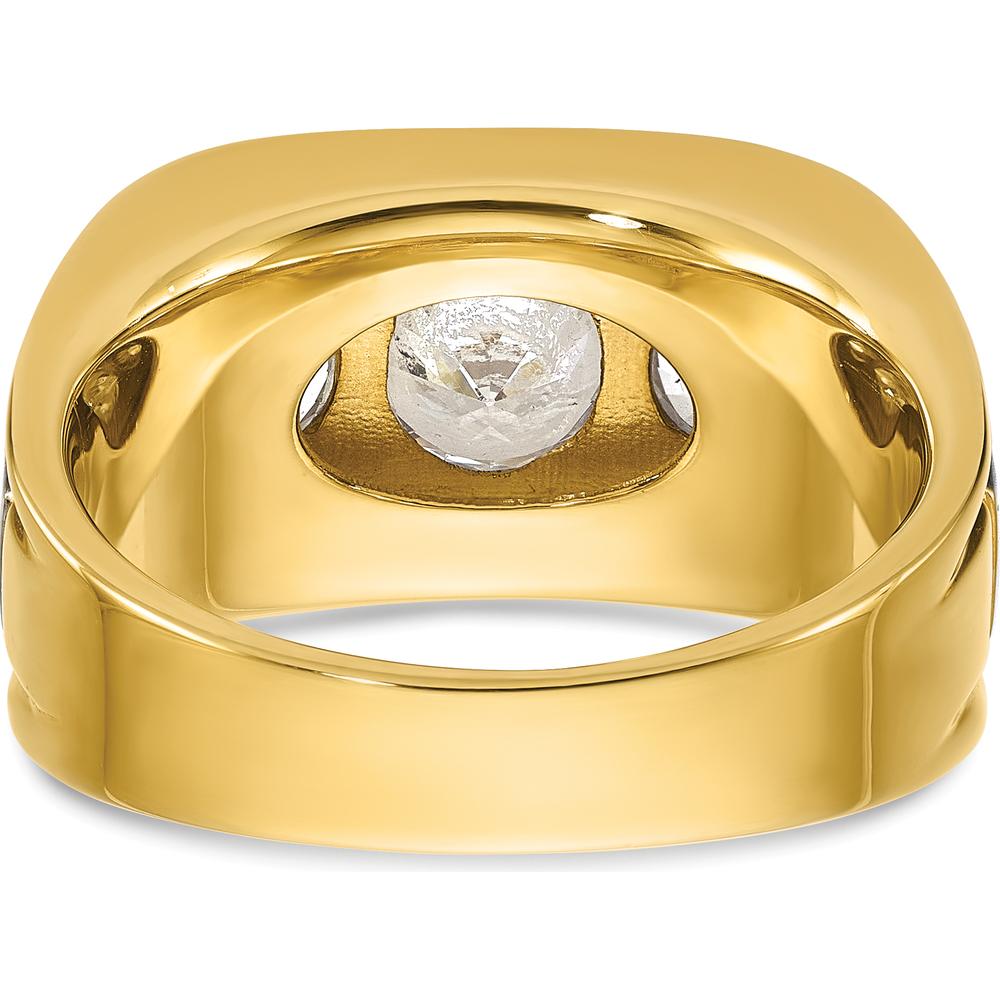 14K Two-Tone Men's Polished and Satin 3-Stone Diamond Ring - 1.5 Carats Total Diamond Weight by IBGoodman