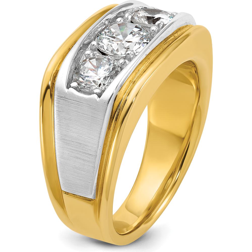 14K Two-Tone Men's Polished and Satin 3-Stone Diamond Ring - 1.5 Carats Total Diamond Weight by IBGoodman