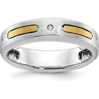 14K Two-Tone Men's Polished and Satin Band Ring with Round Diamonds - 0.01 Carats Total Diamond Weight by IBGoodman