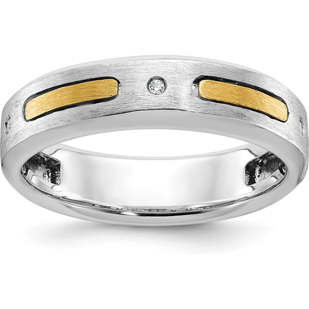 14K Two-Tone Men's Polished and Satin Band Ring with Round Diamonds - 0.01 Carats Total Diamond Weight by IBGoodman