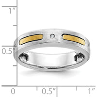 14K Two-Tone Men's Polished and Satin Band Ring with Round Diamonds - 0.01 Carats Total Diamond Weight by IBGoodman