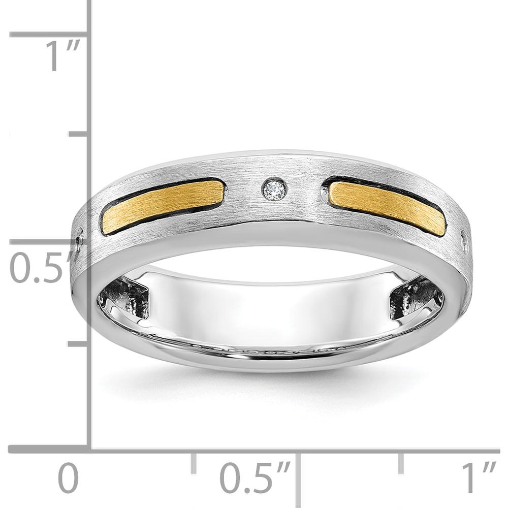 14K Two-Tone Men's Polished and Satin Band Ring with Round Diamonds - 0.01 Carats Total Diamond Weight by IBGoodman