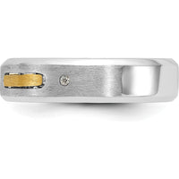 14K Two-Tone Men's Polished and Satin Band Ring with Round Diamonds - 0.01 Carats Total Diamond Weight by IBGoodman