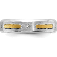 14K Two-Tone Men's Polished and Satin Band Ring with Round Diamonds - 0.01 Carats Total Diamond Weight by IBGoodman