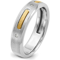 14K Two-Tone Men's Polished and Satin Band Ring with Round Diamonds - 0.01 Carats Total Diamond Weight by IBGoodman