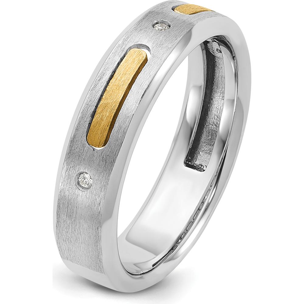 14K Two-Tone Men's Polished and Satin Band Ring with Round Diamonds - 0.01 Carats Total Diamond Weight by IBGoodman