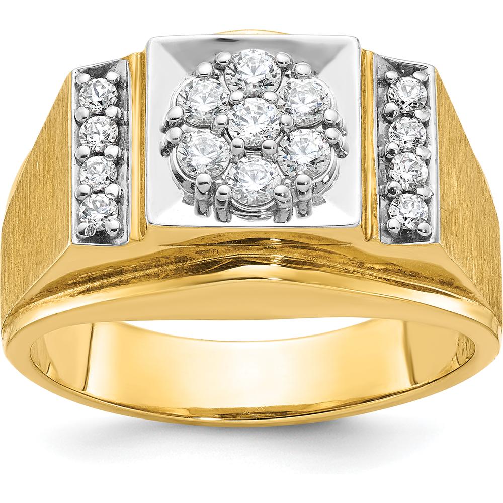 14K Two-Tone Men's Polished and Satin Cluster Ring Mounting with Prong Set Diamonds - 1.20 Carats Total Diamond Weight by IBGoodman