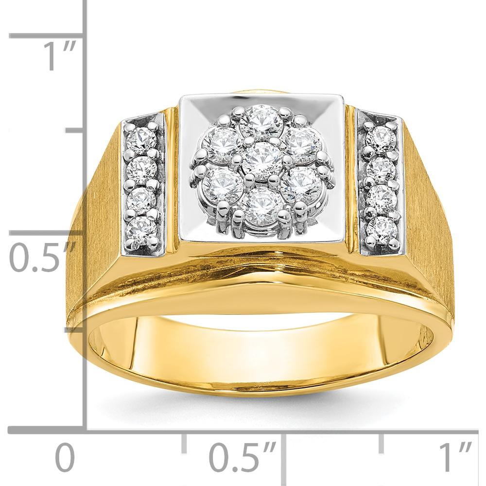 14K Two-Tone Men's Polished and Satin Cluster Ring Mounting with Prong Set Diamonds - 1.20 Carats Total Diamond Weight by IBGoodman