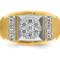14K Two-Tone Men's Polished and Satin Cluster Ring Mounting with Prong Set Diamonds - 1.20 Carats Total Diamond Weight by IBGoodman