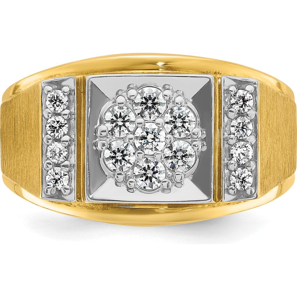 14K Two-Tone Men's Polished and Satin Cluster Ring Mounting with Prong Set Diamonds - 1.20 Carats Total Diamond Weight by IBGoodman