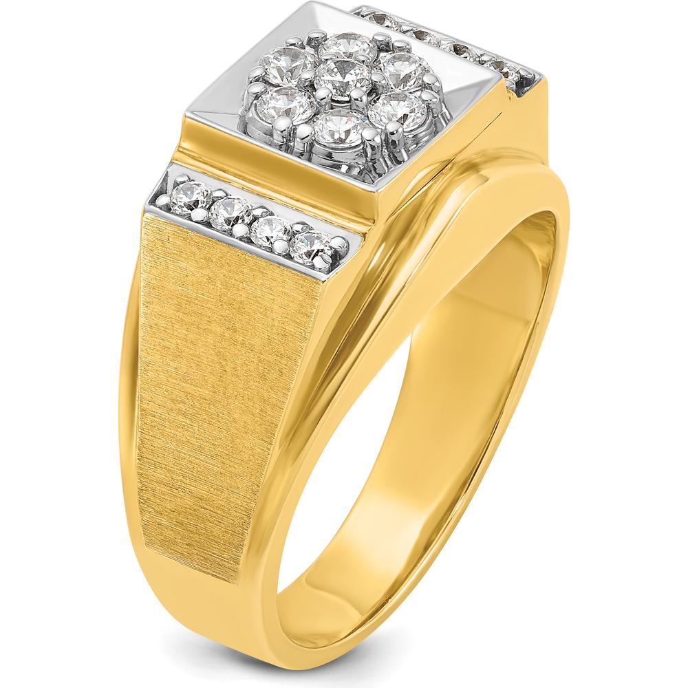 14K Two-Tone Men's Polished and Satin Cluster Ring Mounting with Prong Set Diamonds - 1.20 Carats Total Diamond Weight by IBGoodman