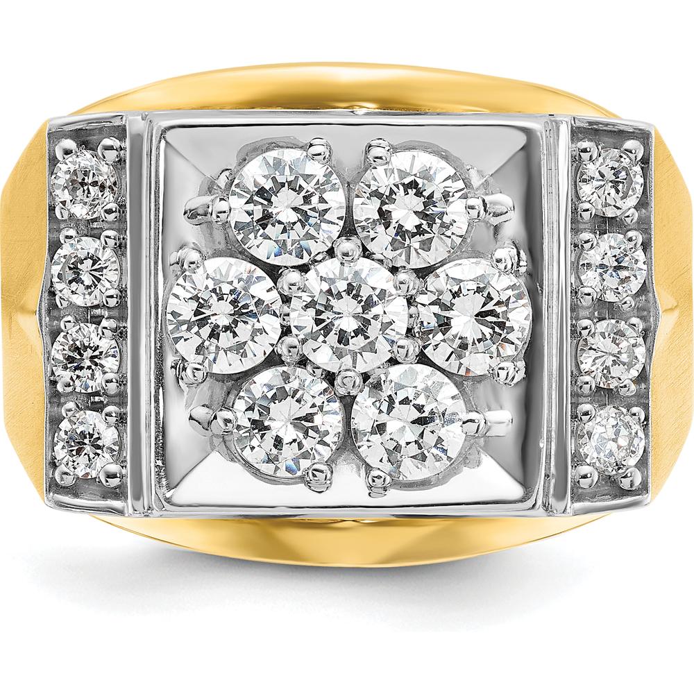 14K Two-Tone Men's Polished and Satin Cluster Ring with Diamonds - 1.20 Carats Total Diamond Weight by IBGoodman